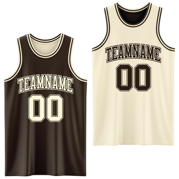Custom Reversible Brown Cream Double Side Sublimation Basketball Set Jersey