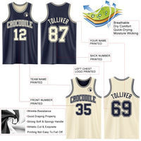 Custom Reversible Navy Cream Double Side Sublimation Basketball Set Jersey