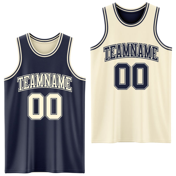 Custom Reversible Navy Cream Double Side Sublimation Basketball Set Jersey