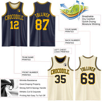 Custom Reversible Navy Gold Double Side Sublimation Basketball Set Jersey
