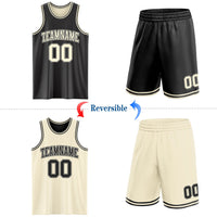 Custom Reversible Black Cream Double Side Sublimation Basketball Set Jersey