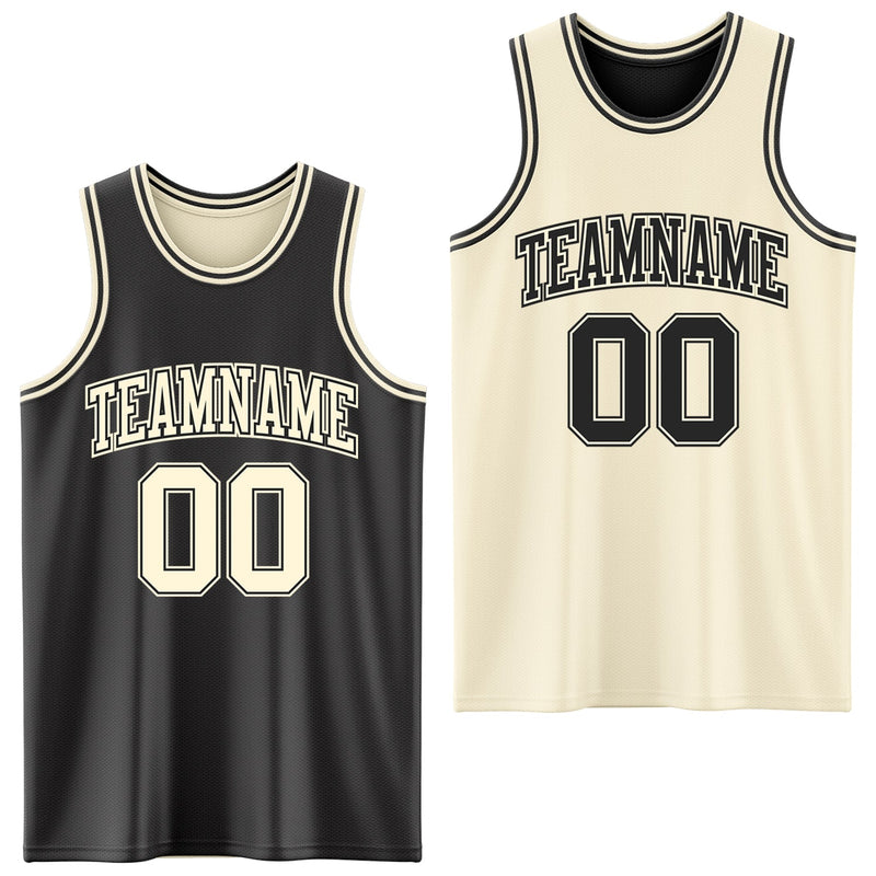 Custom Reversible Black Cream Double Side Sublimation Basketball Set Jersey