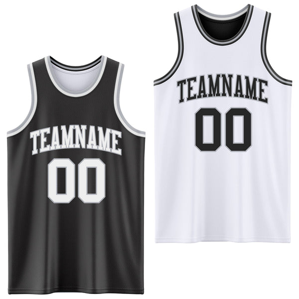 Custom Reversible Black White-Gray Double Side Sublimation Basketball Set Jersey