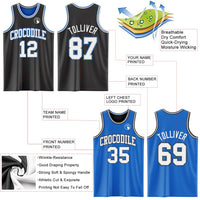 Custom Reversible Black Gray-Blue Double Side Sublimation Basketball Set Jersey