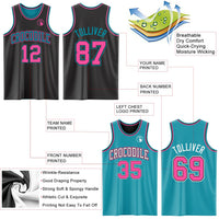 Custom Reversible Black Pink-Teal Double Side Sublimation Basketball Set Jersey