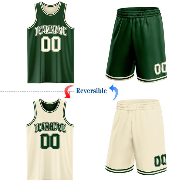 Custom Reversible Green Cream Double Side Sublimation Basketball Set Jersey