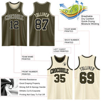 Custom Reversible Olive Black-Cream Double Side Salute To Service Sublimation Basketball Set Jersey