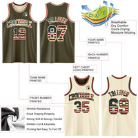 Custom Reversible Olive Vintage USA Flag Cream-Red Double Side Salute To Service Sublimation Basketball Set Jersey