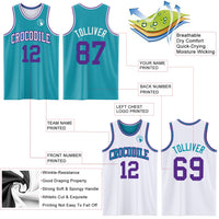 Custom Reversible Teal Purple-White Double Side Sublimation Basketball Set Jersey