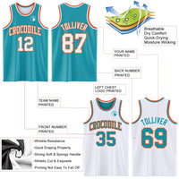 Custom Reversible Teal White-Orange Double Side Sublimation Basketball Set Jersey