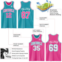 Custom Reversible Teal Pink-White Double Side Sublimation Basketball Set Jersey