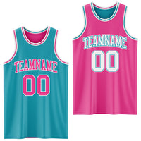 Custom Reversible Teal Pink-White Double Side Sublimation Basketball Set Jersey