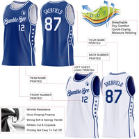 Custom Reversible Royal White Double Side Star Sublimation Basketball Set Jersey