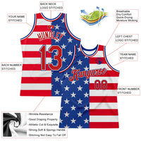 Custom Royal Red-White 3D Pattern Design American Flag Authentic Basketball Jersey