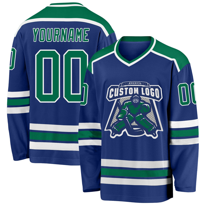 Custom Hockey Jersey - Royal Kelly Green-White