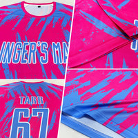 Custom Pink Light Blue-White Sublimation Soccer Uniform Jersey