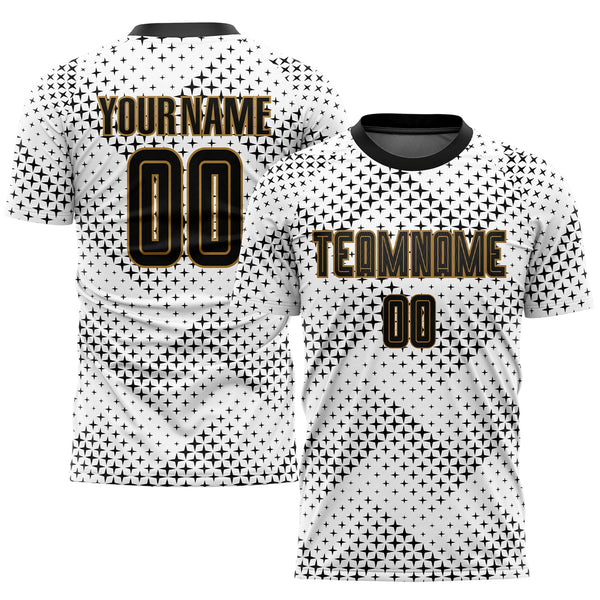 Custom White Black-Old Gold Sublimation Soccer Uniform Jersey