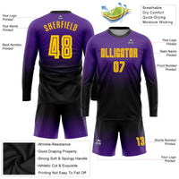 Custom Purple Gold-Black Sublimation Long Sleeve Fade Fashion Soccer Uniform Jersey