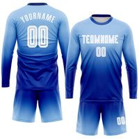Custom Soccer Jersey - Light Blue White-Royal Sublimation Long Sleeve Fade Fashion Uniform