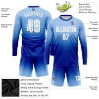 Custom Soccer Jersey - Light Blue White-Royal Sublimation Long Sleeve Fade Fashion Uniform