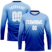 Custom Soccer Jersey - Light Blue White-Royal Sublimation Long Sleeve Fade Fashion Uniform