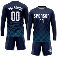 Custom Navy White-Teal Sublimation Soccer Uniform Jersey