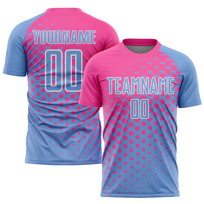 Custom Soccer Jersey - Light Blue Pink-White Sublimation Uniform