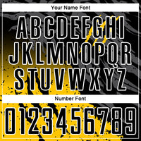 Custom Black Yellow-White Gradient Scratch Splash Sublimation Soccer Uniform Jersey