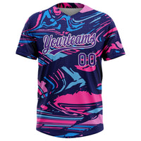 Custom Figure Purple Navy-Pink 3D Pattern Two-Button Unisex Softball Jersey