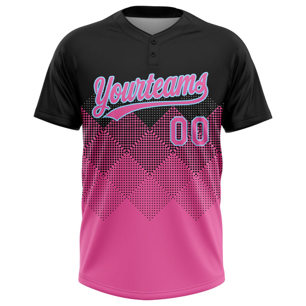 Custom Black Pink-Light Blue 3D Pattern Gradient Square Shapes Two-Button Unisex Softball Jersey