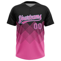 Custom Black Pink-Light Blue 3D Pattern Gradient Square Shapes Two-Button Unisex Softball Jersey