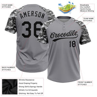 Custom Gray Black Camo Raglan Sleeves Two-Button Unisex Softball Jersey