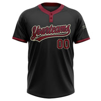 Custom Black Crimson-Cream Two-Button Unisex Softball Jersey