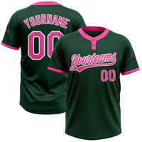 Custom Green Pink-White Two-Button Unisex Softball Jersey