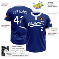 Custom Royal White Two-Button Unisex Softball Jersey