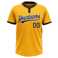 Custom Gold Black-White Two-Button Unisex Softball Jersey
