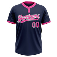 Custom Navy Pink-White Two-Button Unisex Softball Jersey