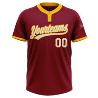 Custom Crimson White-Gold Two-Button Unisex Softball Jersey