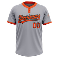 Custom Gray Orange-Black Two-Button Unisex Softball Jersey