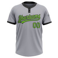 Custom Gray Neon Green-Black Two-Button Unisex Softball Jersey
