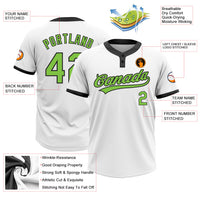 Custom White Neon Green-Black Two-Button Unisex Softball Jersey