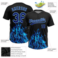 Custom Black Royal-Light Blue 3D Pattern Flame Two-Button Unisex Softball Jersey