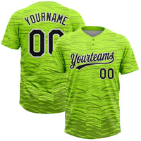 Custom Neon Green Black-White 3D Pattern Two-Button Unisex Softball Jersey