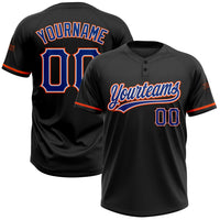 Custom Black Royal-Orange Two-Button Unisex Softball Jersey