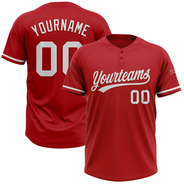 Custom Red White Two-Button Unisex Softball Jersey