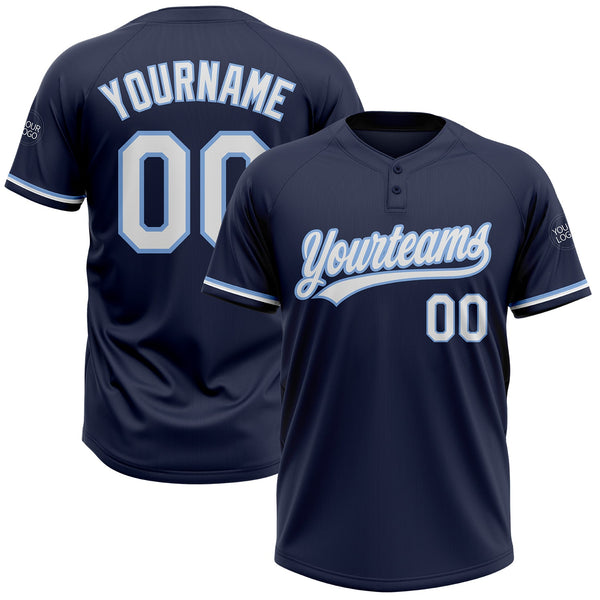 Custom Navy White-Light Blue Two-Button Unisex Softball Jersey