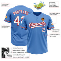 Custom Powder Blue White-Red Two-Button Unisex Softball Jersey