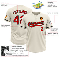Custom Cream Red-Black Two-Button Unisex Softball Jersey