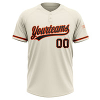 Custom Cream Black-Orange Two-Button Unisex Softball Jersey