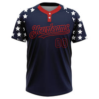 Custom Navy Red-White 3D American Flag Fashion Two-Button Unisex Softball Jersey